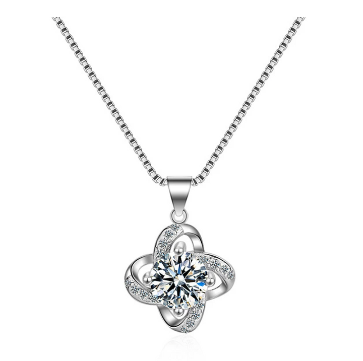 Silberne Halskette mit Blumenanhänger, Zirkonia, Damen-Schmuck, elegantes Design.