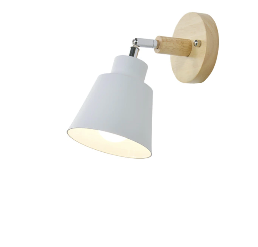Weiße Wandleuchte aus Holz und Metall, modernes Design, verstellbar, Innenbeleuchtung.