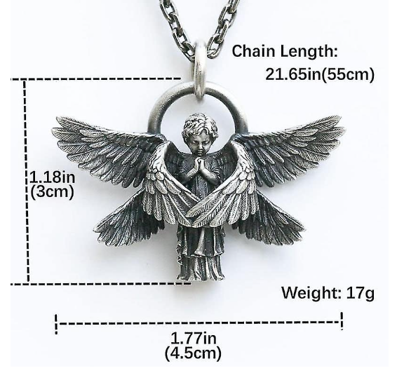 Silberner Engelsanhänger mit Kette, betender Engel, Schmuck, 55cm Länge, 17g Gewicht.
