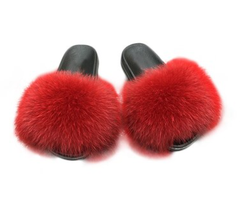Rote Pelzhausschuhe Damen, flauschig, bequem, modisch, rutschfest, Indoor-Slipper.