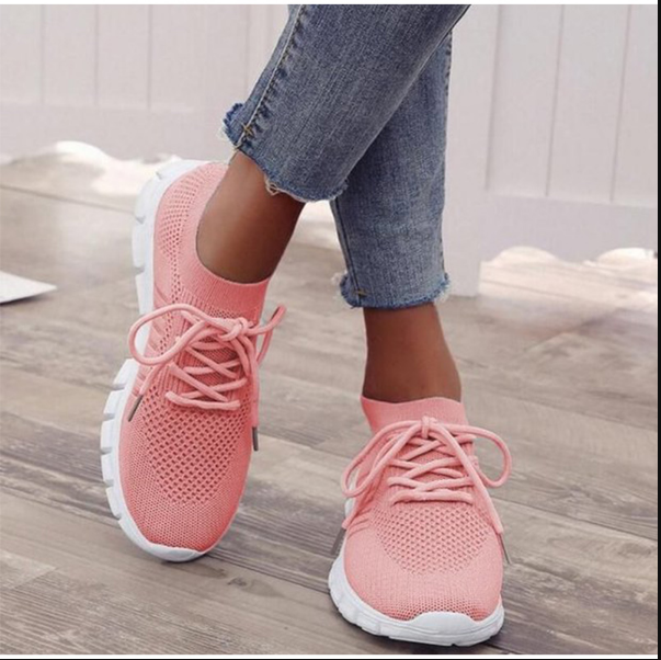 Damen Sneaker rosa, atmungsaktiv, Strickmaterial, Freizeit, weiße Sohle, modisch, bequem.