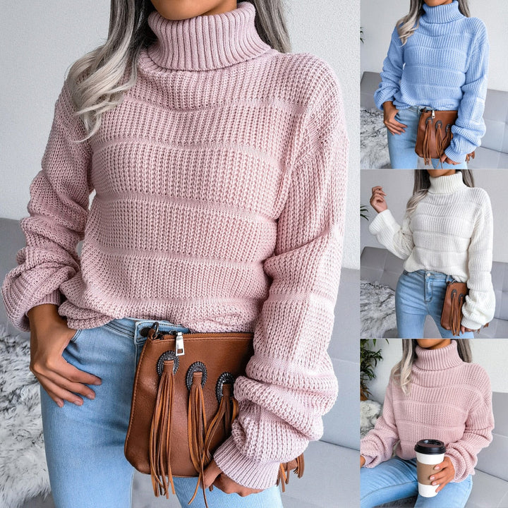 Damen Strickpullover Rollkragen, rosa, blau, weiß, lässig, warm, modisch, Herbst Winter Mode.