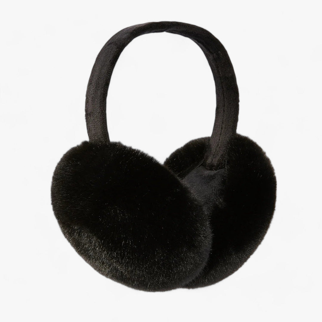 Schwarze Ohrenschützer aus Kunstfell, warm, modisch, Winteraccessoire, Unisex.