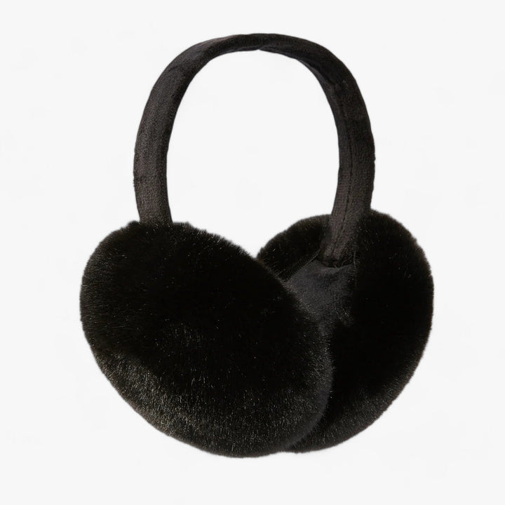 Schwarze Ohrenschützer aus Kunstfell, warm, modisch, Winteraccessoire, Unisex.