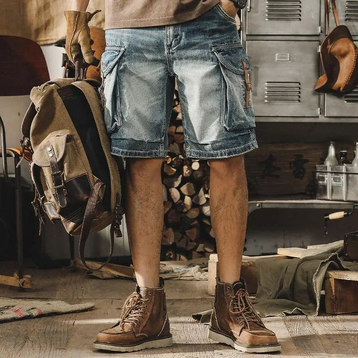 Pánské denimové cargo šortky v retro motocyklistickém stylu – Ronex