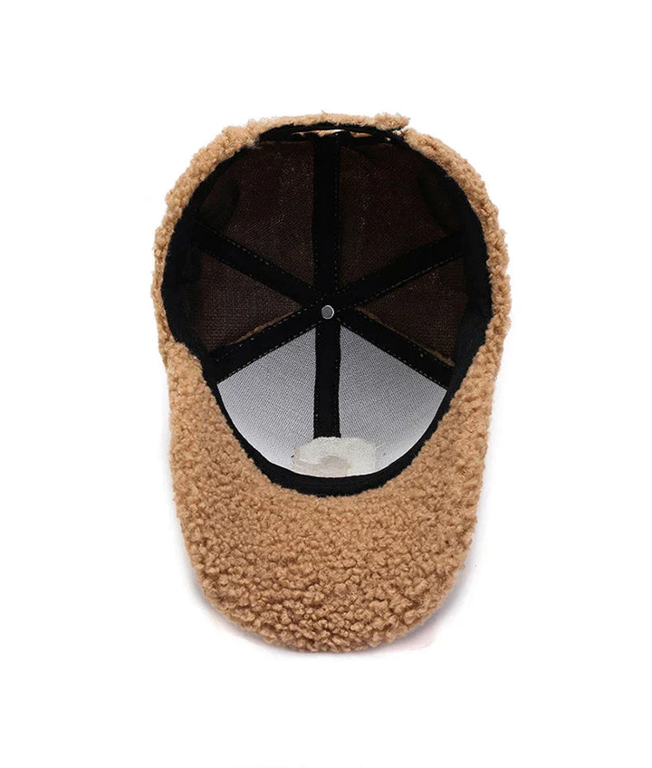 Braune Teddyfleece-Cap, unisex, warm, modisch, ideal für Herbst und Winter, weiches Material.