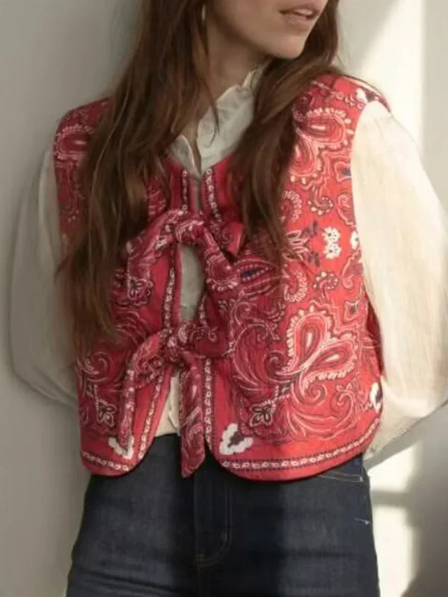 Y2K červený bandana zavinovací top – trendy cropovaný streetwear horní díl - Liora