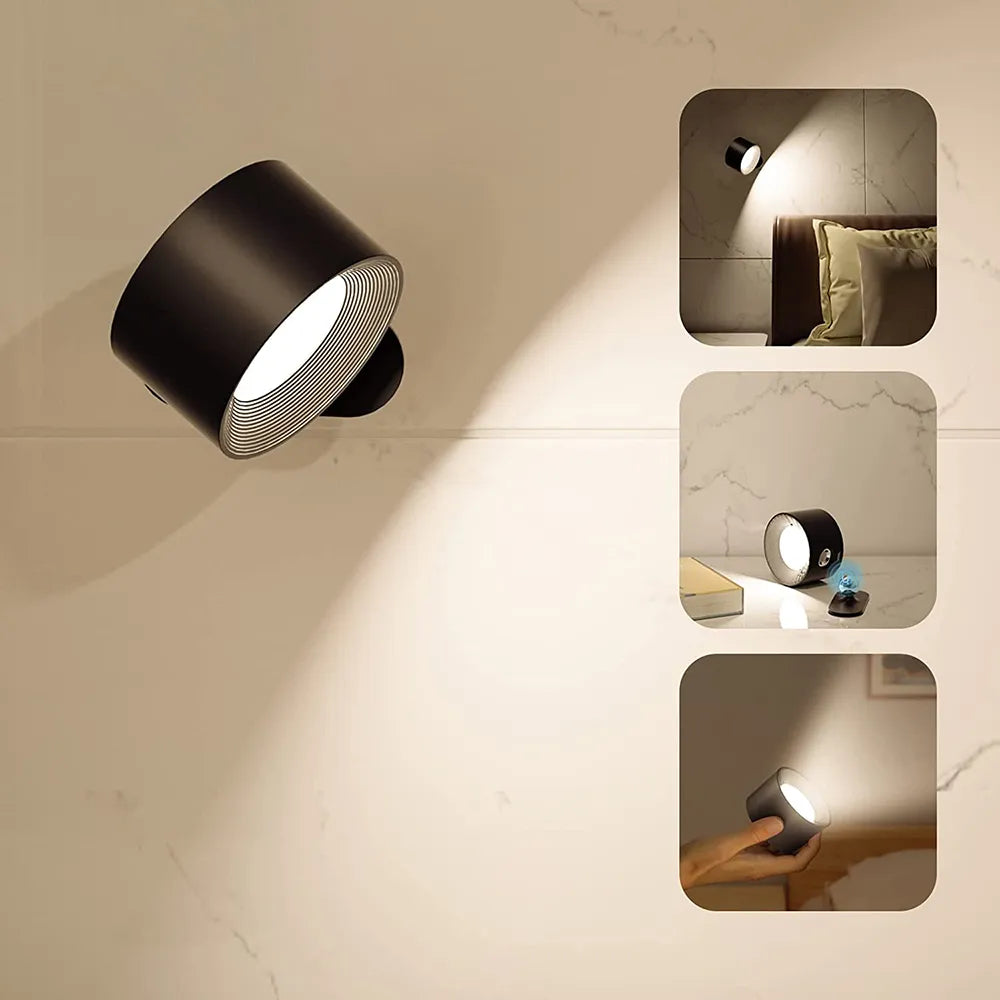 Schwarze LED-Wandleuchte, modern, rund, verstellbar, Innenbeleuchtung, Schlafzimmer, Wohnzimmer.