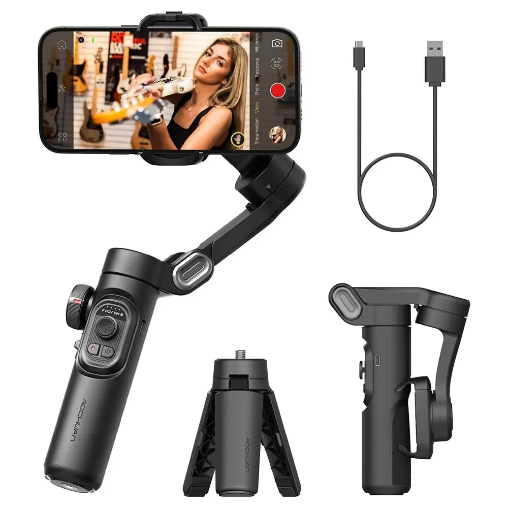 Tříosý gimbal stabilizátor pro chytrý telefon se sledováním pomocí AI a rozpoznáváním obličeje – Alvion
