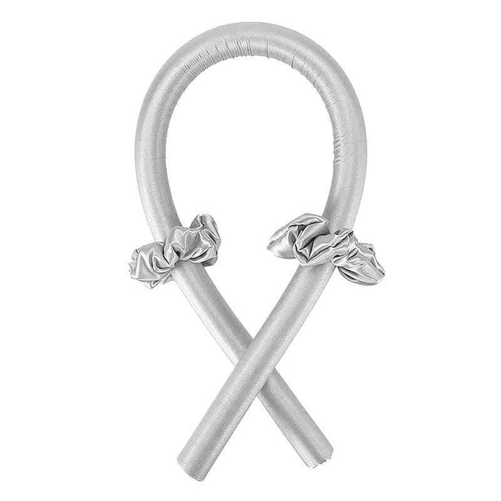 Silberner Lockenstab aus Schaumstoff mit zwei Haargummis, hitzefrei, Haarstyling-Tool.