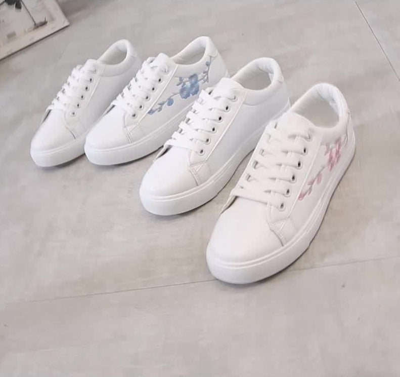 Weiße Sneaker mit Blumenmuster, Damen, modisch, bequem, Freizeit, flach, Schnürschuhe.