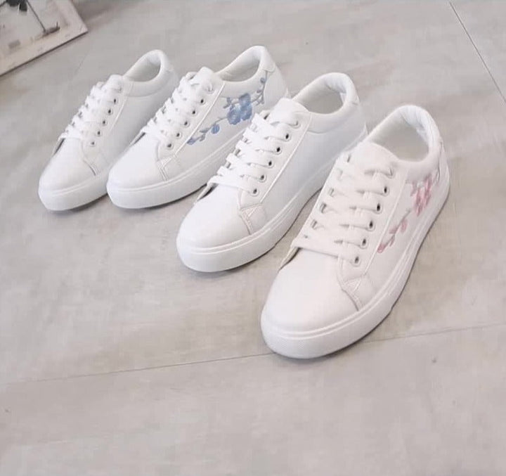 Weiße Sneaker mit Blumenmuster, Damen, modisch, bequem, Freizeit, flach, Schnürschuhe.