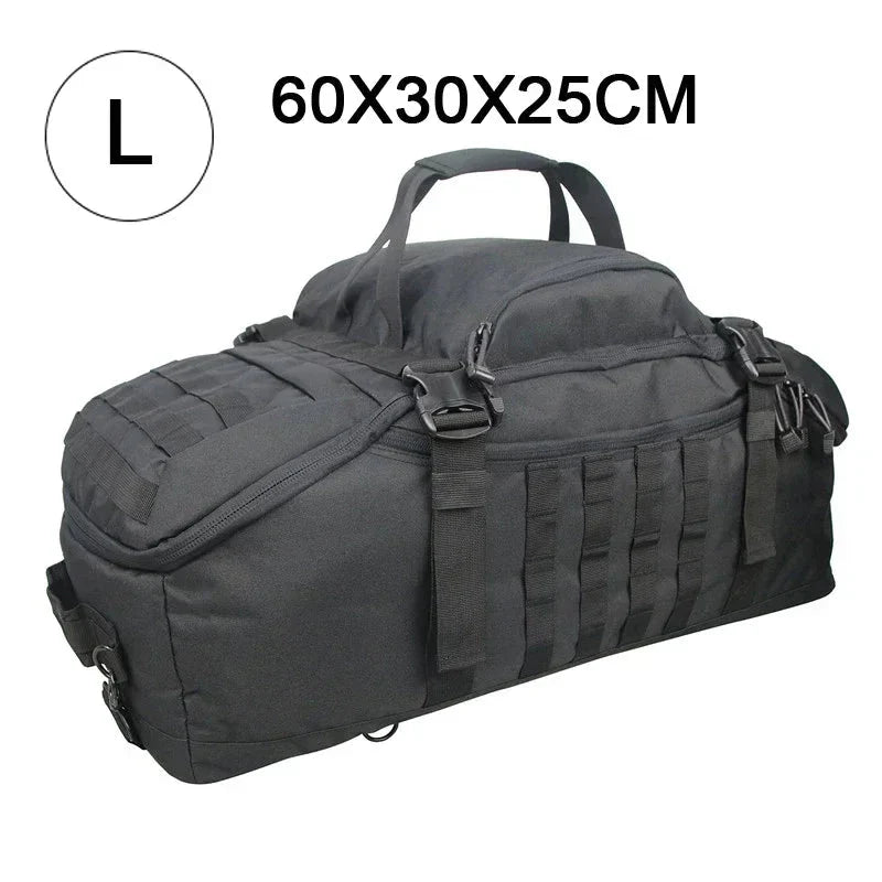 Schwarze taktische Reisetasche, 60x30x25cm, robustes Nylon, große Kapazität, Outdoor-Ausrüstung.
