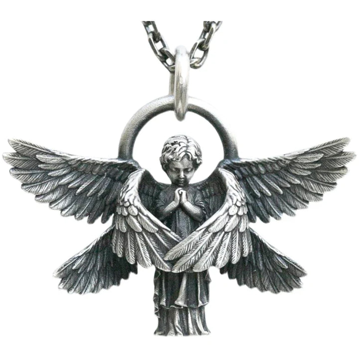 Silberner Engelsanhänger mit Flügeln, Gebetskette, Schmuck, Vintage-Stil, Geschenkidee.
