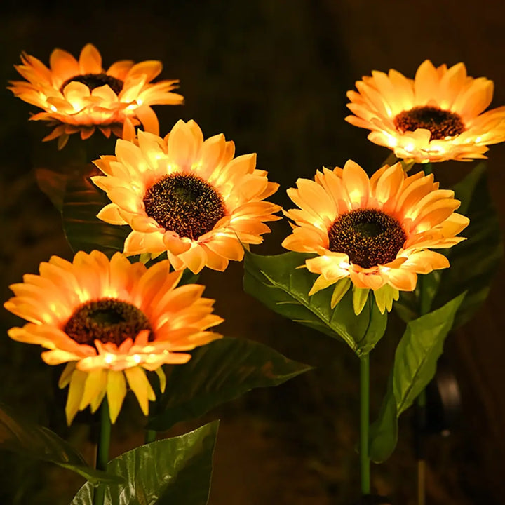 Solarbetriebene LED-Sonnenblumenleuchten für Garten, gelb, realistische Dekoration, energiesparend.