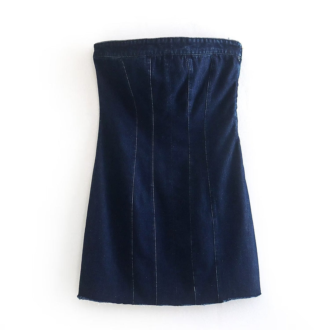 Schwarzes Denim-Korsett, ärmellos, figurbetont, modisch, Damenbekleidung, elegant.