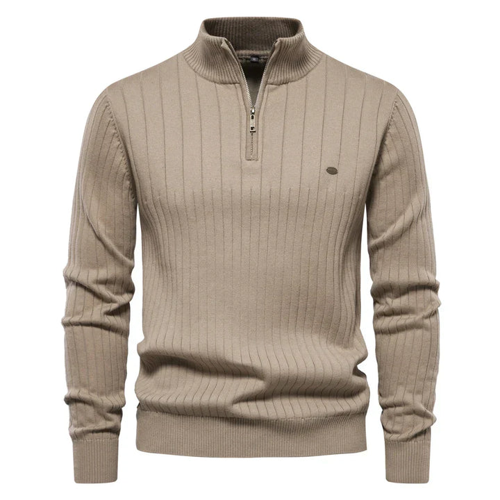 Pánský pletený svetr z bavlny s zipem a stojáčkem – Ardel