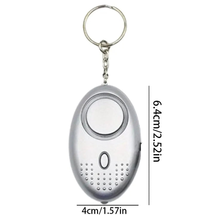 Silberner ovaler Schlüsselanhänger-Alarm, 6,4 cm, mit Knopf und Kette, Sicherheitsgerät.