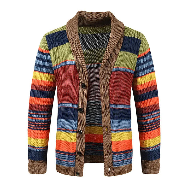 Pánský pletený cardigan s barevným blokem a geometrickým vzorem – Leandro