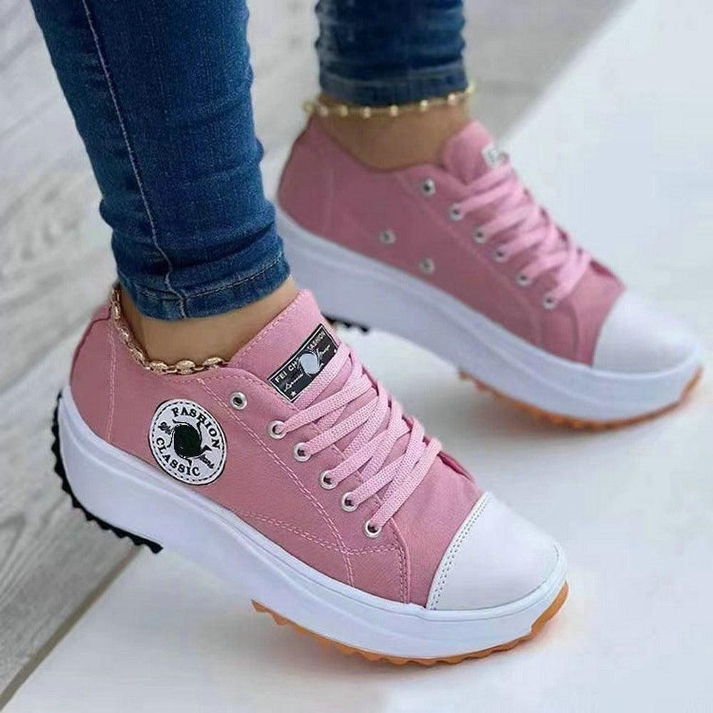 Damen Sneaker rosa, Plateau, Schnürsenkel, Freizeit, modisch, bequem, rutschfeste Sohle.