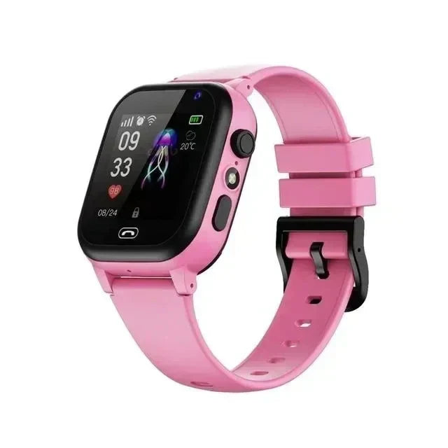 Pinkfarbene Smartwatch mit Silikonarmband, Touchscreen, Fitness-Tracker, Kinderuhr.