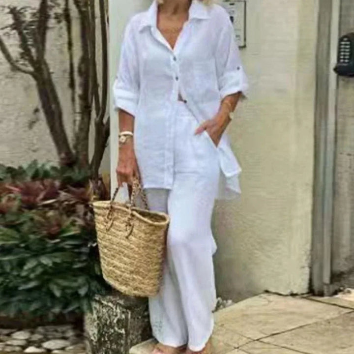 Vzdušná a stylová oversized kombinace topu s halenou a kalhotami pro ženy – Amaris