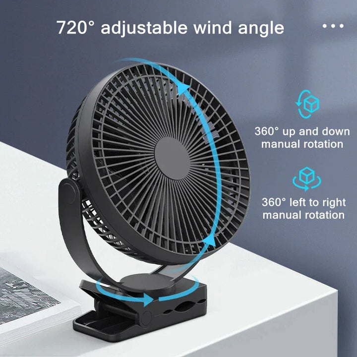 Přenosný USB ventilátor s akumulátorem 10000 mAh a klipem – Zephyr