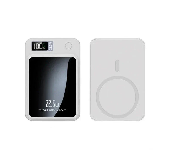 Weiße Powerbank 22.5W mit LED-Anzeige, schnelles Laden, tragbares Ladegerät.