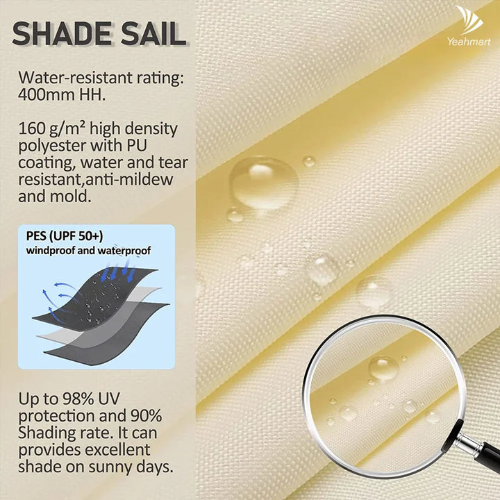 Voděodolná obdélníková stínící plachta s UV ochranou a montážními sadami – ShadeGuard