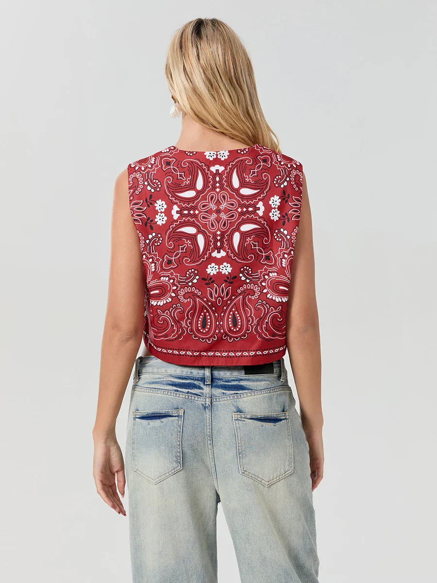 Y2K červený bandana zavinovací top – trendy cropovaný streetwear horní díl - Liora