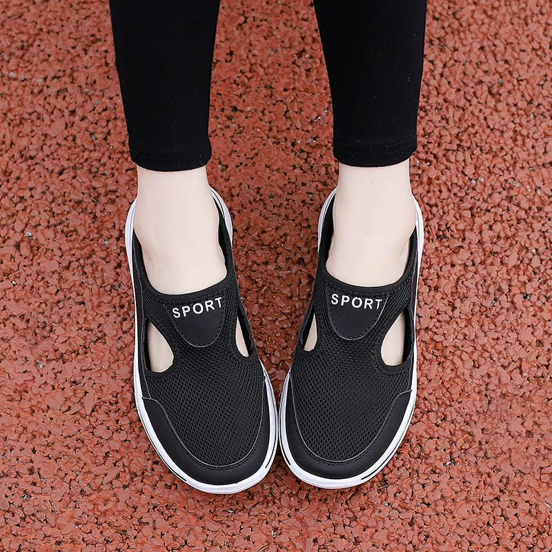 Schwarze Sportschuhe Damen, atmungsaktiv, rutschfest, Mesh, für Laufen und Freizeit.