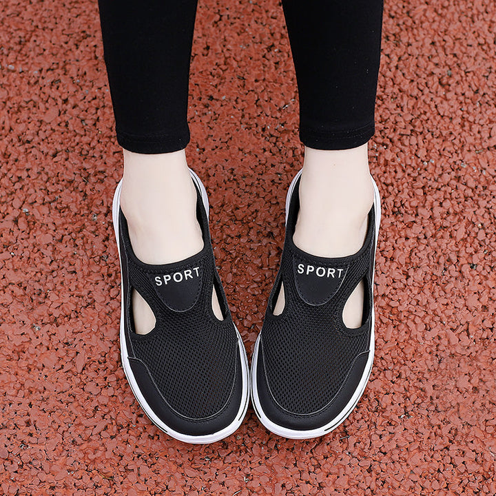Schwarze Sportschuhe Damen, atmungsaktiv, rutschfest, Mesh, für Laufen und Freizeit.