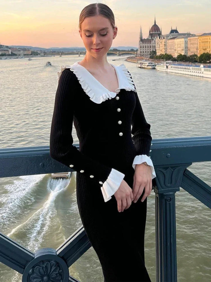 Dámské pletené maxišaty s vysokým pasem a volány – Isolde