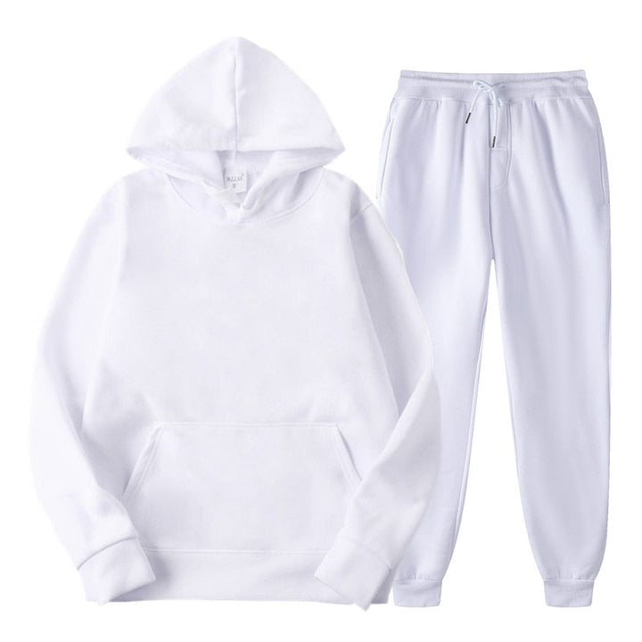 Weißer Kapuzenpullover und Jogginghose Set, Unisex, Baumwolle, bequem, Freizeitkleidung.