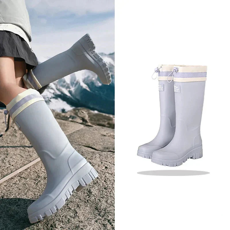 Dámské nepromokavé gumové boty retro vzhledu s protiskluzovou podrážkou – Arlena