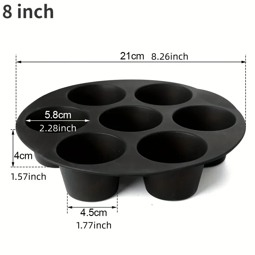 Schwarze Silikon-Muffinform, 8 Zoll, 6 Tassen, antihaftbeschichtet, backofenfest.