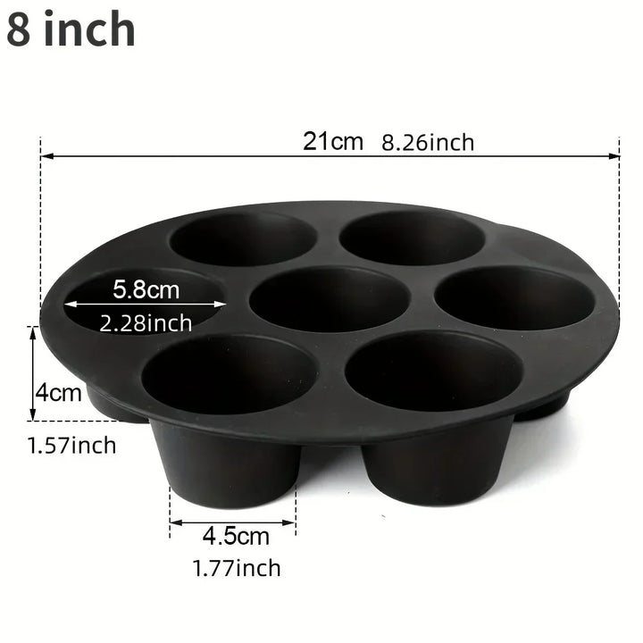 Schwarze Silikon-Muffinform, 8 Zoll, 6 Tassen, antihaftbeschichtet, backofenfest.