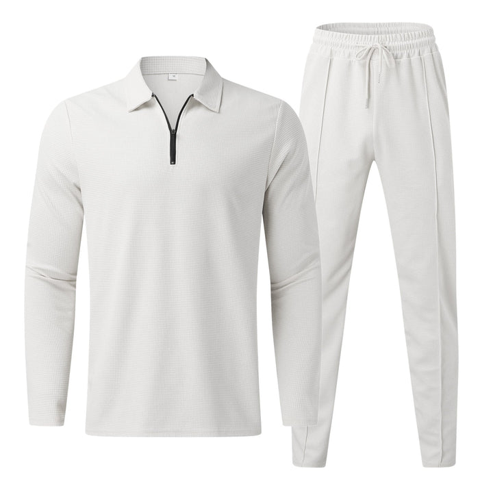 Herren-Trainingsanzug, weiß, Langarm, Reißverschluss, Jogginghose, Sportbekleidung, bequem.