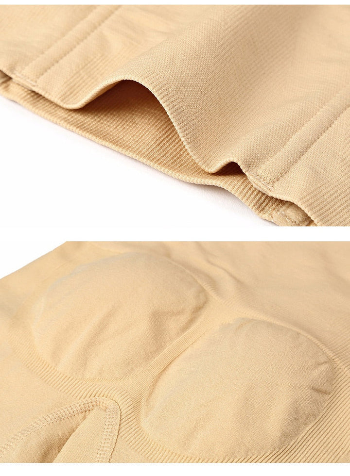 Beige nahtloser Shapewear-Body, elastisch, formend, Damenunterwäsche, Detailansicht.