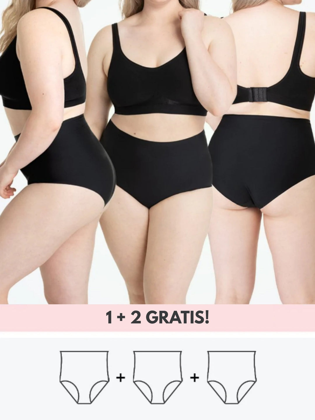Damen Shapewear Set Schwarz, nahtlos, figurformend, bequem, 1+2 gratis Angebot.