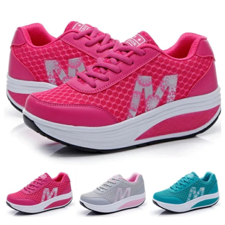 Damen Sneaker mit gepolsterter Sohle, pink, atmungsaktiv, bequem, modisch, Sport, Freizeit.