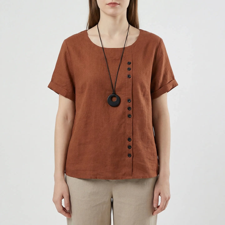 Short-Sleeve Button-Front Blouse - Mindy