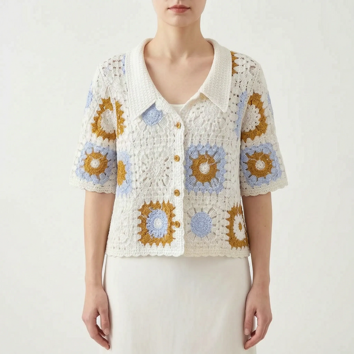 Short-Sleeved Crochet Cardigan -  Celia