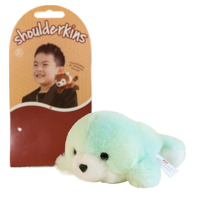 Plüschrobbe mit Magnet, türkis, Schulterspielzeug für Kinder, Geschenkidee.