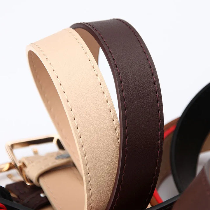 Brauner und beiger Ledergürtel mit einfacher Metallschnalle, modisches Accessoire.