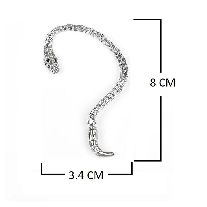 Silberner Schlangen-Ohrring, 8 cm lang, 3,4 cm breit, modisches Accessoire, Schmuckdesign.