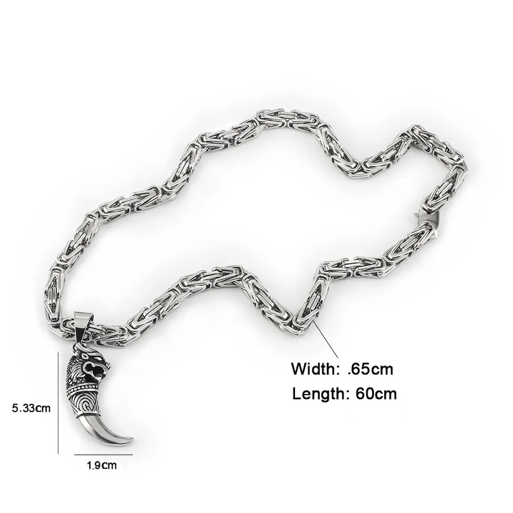 Silberne Wikingerkette mit Wolfskopf-Anhänger, 60cm Länge, 0,65cm Breite, Herren-Schmuck.