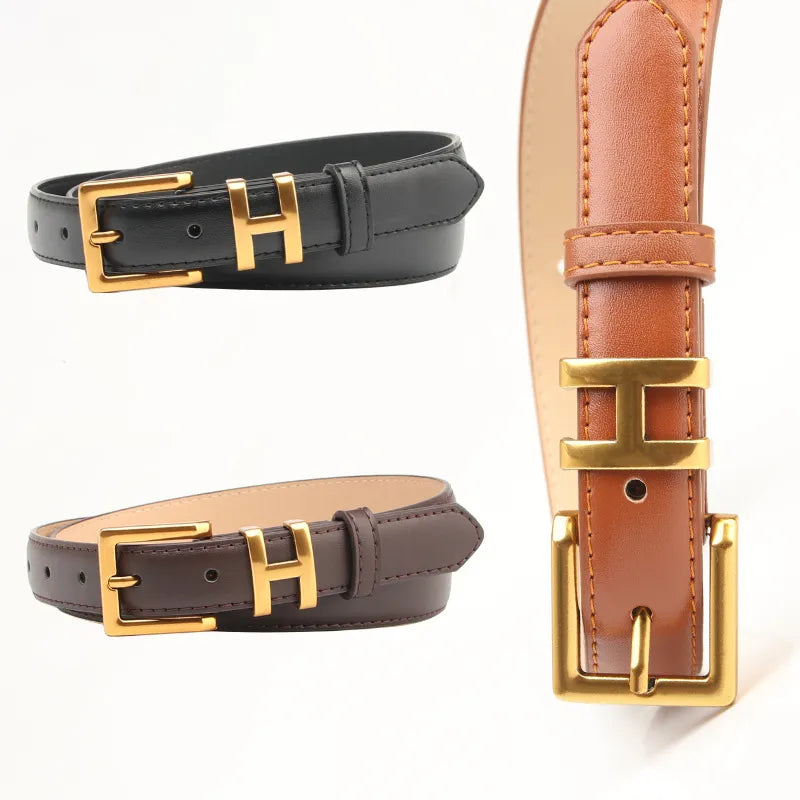 Drei Ledergürtel mit goldener Schnalle, in Schwarz, Braun und Cognac, modisch und elegant.