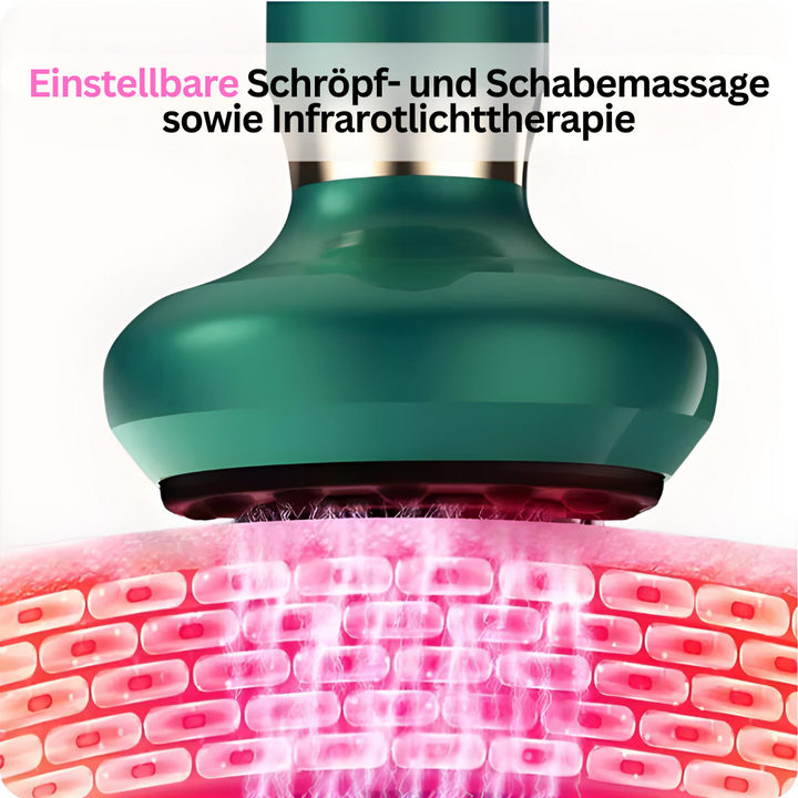 Grünes Massagegerät mit Infrarotlichttherapie für Schröpf- und Schabemassage.