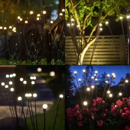 Solarbetriebene Gartenleuchten, Erdspieß, LED, Außenbeleuchtung, stimmungsvoll, energiesparend.